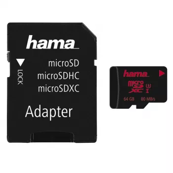 Hama microSDXC 64GB UHS Speed Class 3 UHS-I luku 100MB/s kirjoitus 30MB/s SD-adapterilla