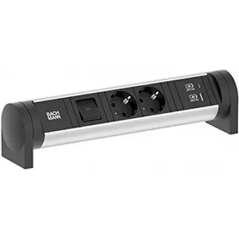 Bachmann 708.001 CYCLE pöytäjatkojohto 2x Schuko CEE7/3 kytkimellä, 2m kaapeli, alumiini/musta