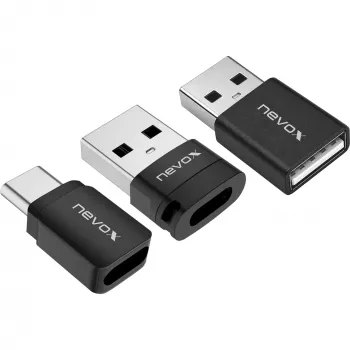 NEVOX Data Blocker (3 kpl:n pakkaus) - USB-A uros naarasliitäntään, pelkkä lataussovitin, estää juice jacking -hyökkäykset, musta