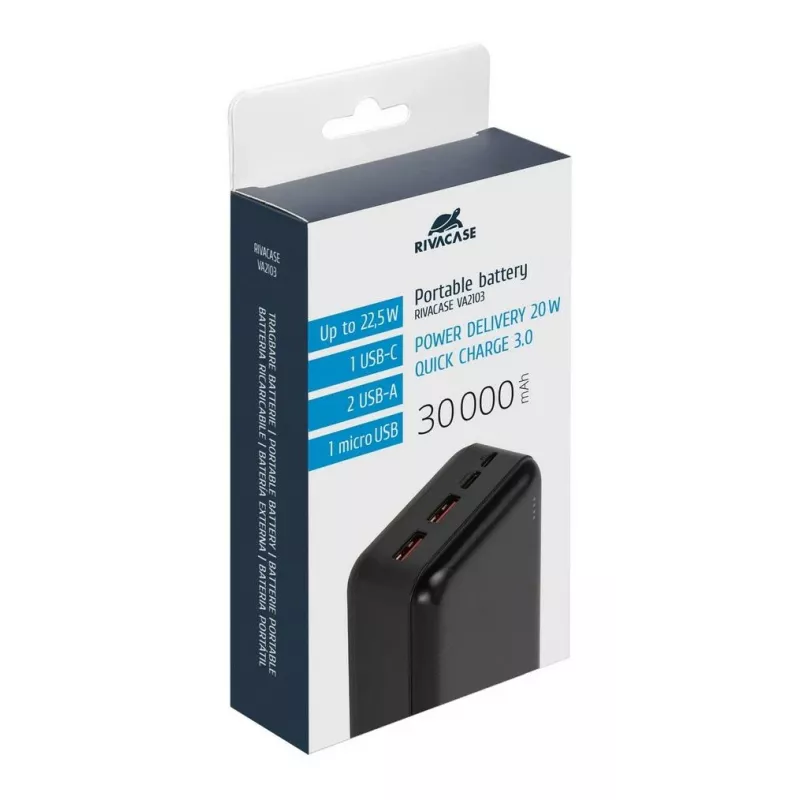 Rivacase VA2103 varavirtalähde 30000 mAh 22.5W musta