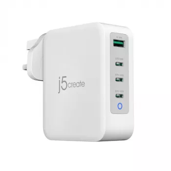 J5CREATE 130W GaN USB-C 4-porttinen laturi - UK valkoinen harmaa