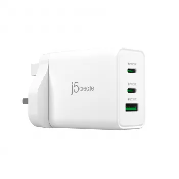 J5CREATE 65W GaN USB-C 3-porttinen laturi UK valkoinen