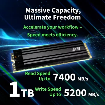 AGI TECHNOLOGY 1TB SSD M.2 NVMe PCIe Gen4x4 - 7400MB/s luku, 5200MB/s kirjoitus, 750TBW