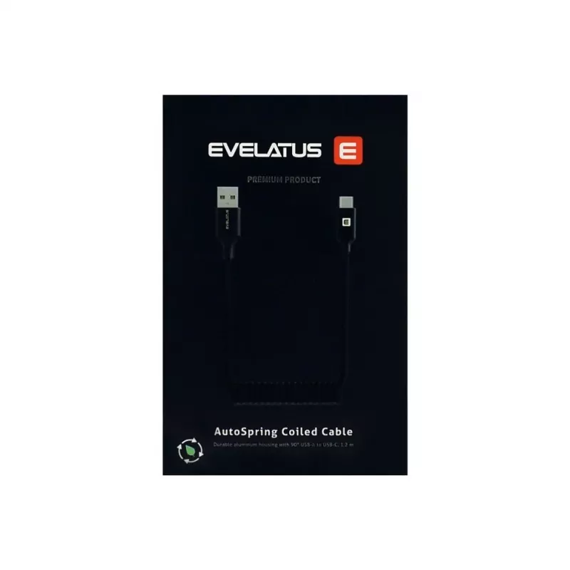 Evelatus AutoSpring Coiled Cable USB A - USB C 1,2 m musta