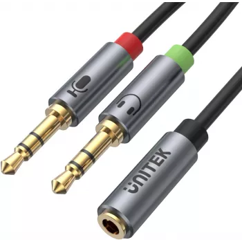 UNITEK Y-C957ABK 3,5 mm mini-jakki -audiosplitterikaapeli, liitin 2x pistokkeeseen, 20 cm, musta