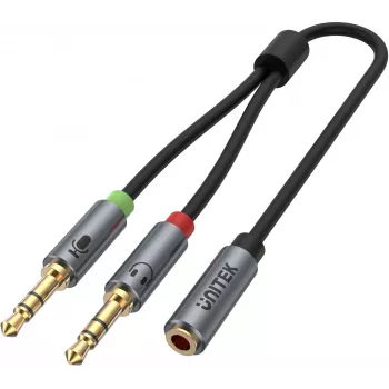 UNITEK Y-C957ABK 3,5 mm mini-jakki -audiosplitterikaapeli, liitin 2x pistokkeeseen, 20 cm, musta