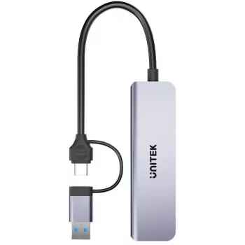UNITEK 5-in-1 USB-C -keskitin SD- ja MicroSD-kortinlukijalla, 5 Gbit/s, Space Grey