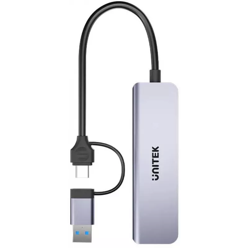 UNITEK 5-in-1 USB-C -keskitin SD- ja MicroSD-kortinlukijalla, 5 Gbit/s, Space Grey
