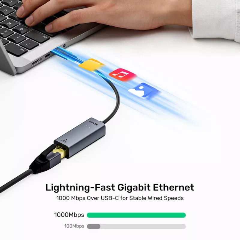 UNITEK USB-C Gigabit Ethernet -adapteri 1Gbps - Space Gray