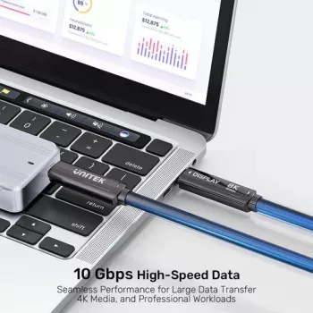 UNITEK USB-C Active Optical Cable 5 m - 10Gbps, PD 60W, 8K@30Hz, musta