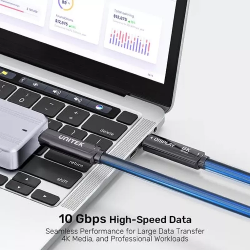 UNITEK USB-C Active Optical Cable 5 m - 10Gbps, PD 60W, 8K@30Hz, musta