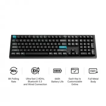 Keychron Q6U-P1 100% Full-Size mekaaninen pelinäppäimistö, Gateron G Pro 3.0 Milk POM Red Switch, Hot-Swap, 8K Polling Rate, RGB, QMK/VIA, CNC-alumiinikotelo, Double-Shot PBT-näppäinhatut, USB-C johdollinen