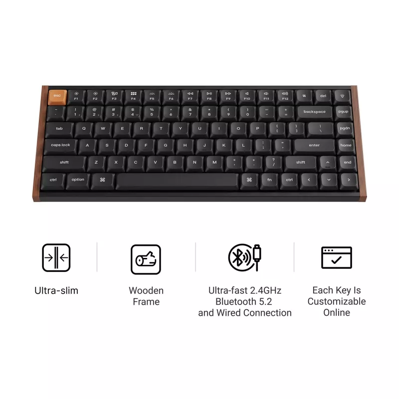 Keychron K3M-F1 75% Low-Profile mekaaninen näppäimistö, Gateron Red Switch, RGB Hot-Swap, Bluetooth 5.1 & USB-C, musta