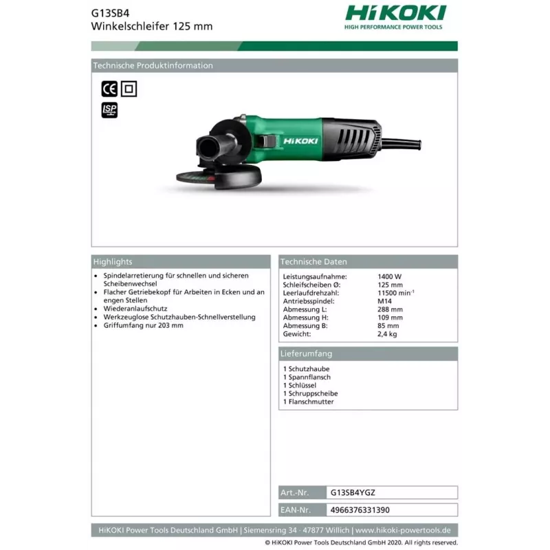 Hikoki G13SB4YGZ kulmahiomakone 3,1 kg