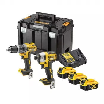 DEWALT 18V XR harjaton porakone ja iskuruuvinväännin Twin Pack DCK266P3T, 3x 5.0Ah akut, laturi ja TSTAK-laukku