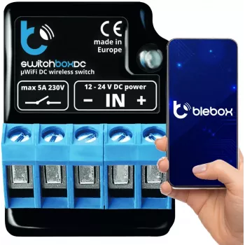 BLEBOX SwitchBoxDC Wi-Fi relemoduuli 1-kanava 10A 12-24V DC