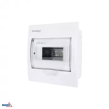 SCHELINGER A80-RDP-IP40-NPE-08P uppoasennettava jakokeskus IP40, 8 moduulia, 1 rivi, 8N+8PE liittimet, läpinäkyvä ovi, valkoinen