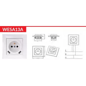 VCX WESA LC 13A yksittäispistorasia USB-laturilla valkoinen