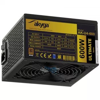 Akyga Ultimate AK-U4-600 ATX-virtalähde 600 W, 80 PLUS Bronze, aktiivinen PFC, 120 mm tuuletin