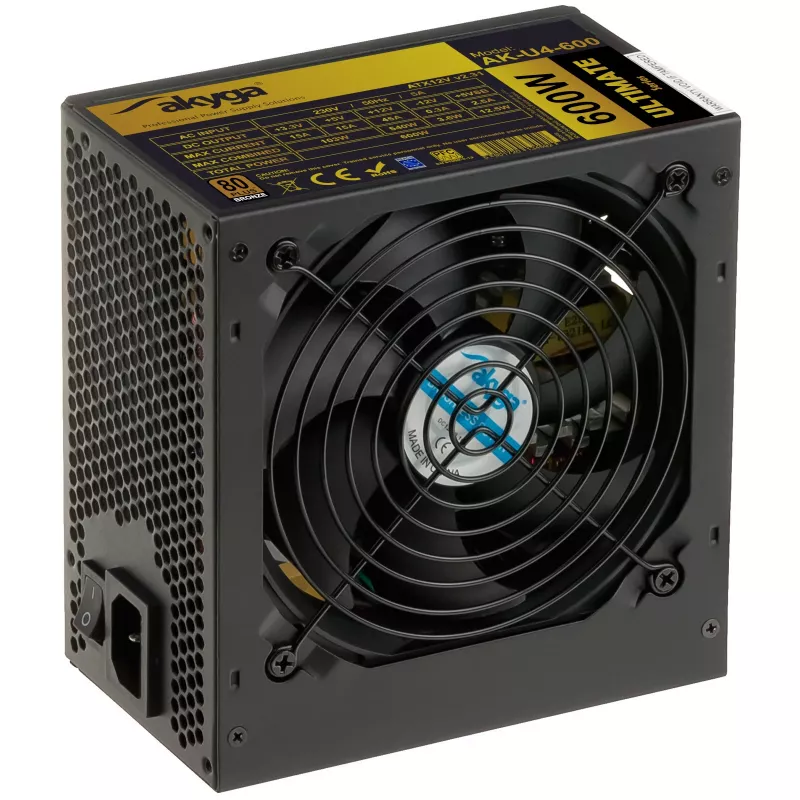 Akyga Ultimate AK-U4-600 ATX-virtalähde 600 W, 80 PLUS Bronze, aktiivinen PFC, 120 mm tuuletin