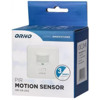 ORNO OR-CR-205 PIR-liiketunnistin, 360°, 6 m, 230 V, valkoinen, uppoasennus kattoon