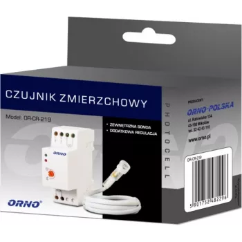 ORNO OR-CR-219 hämäräkytkin DIN-kiskoon ulkoisella valovastuksella, 230V AC, 10A, 2-100 lux
