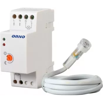 ORNO OR-CR-219 hämäräkytkin DIN-kiskoon ulkoisella valovastuksella, 230V AC, 10A, 2-100 lux