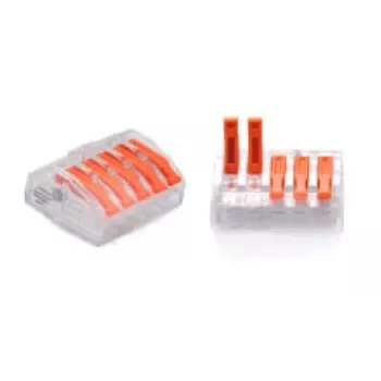 TRYTYT PC-235 push-in-johdinliitin 5-suuntainen 0.2-4.0mm² 30 kpl:n pakkaus läpinäkyvä oranssi
