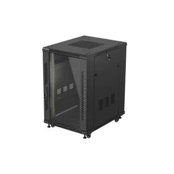 LANBERG 18U 19 tuuman pysty-palvelinkonepöytäkaappi 600x800mm musta karkaistulla lasiovella (Flat Pack)