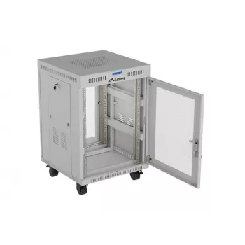 Lanberg FF01-6615-23SL vapaasti seisova 19 tuuman kaappi 15U 600x600 harmaa rei'itetty ovi LCD Flat Pack