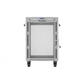 Lanberg FF01-6615-23SL vapaasti seisova 19 tuuman kaappi 15U 600x600 harmaa rei'itetty ovi LCD Flat Pack
