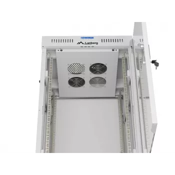 LANBERG 19 tuuman 22U pystykaappi 600x600 mm harmaa karkaistulla lasiovella ja LCD-näytöllä (Flat Pack)