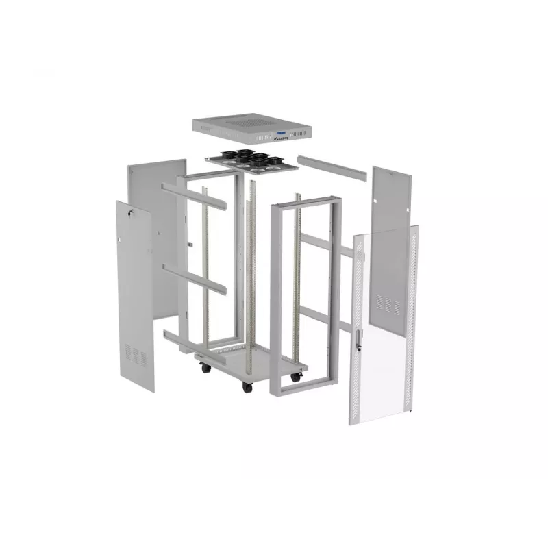 LANBERG 19 tuuman 42U pystykaappi 600x1000 mm harmaa, karkaistu lasiovi, LCD-näyttö, Flat Pack