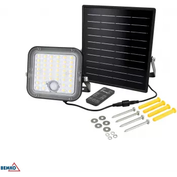 BEMKO SOLPAR aurinko-LED-valonheitin 10W 1500lm 3000/4000K IP65 musta PIR-anturilla