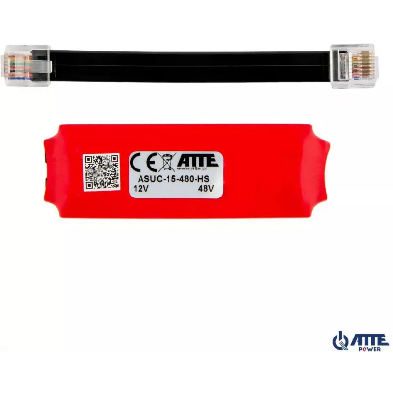 ATTE ASUC-15-480-HS passiivinen PoE-sovitin, tulo 10-30V DC, lähtö 48V DC 15W, 0,31A, RJ45, seinäasennettava, musta