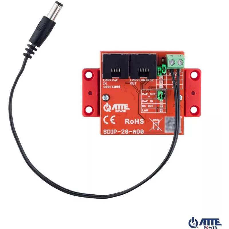 ATTE SDIP-20-AD0 PoE Step-Down -adapteri 20W 12V DIN-kisko