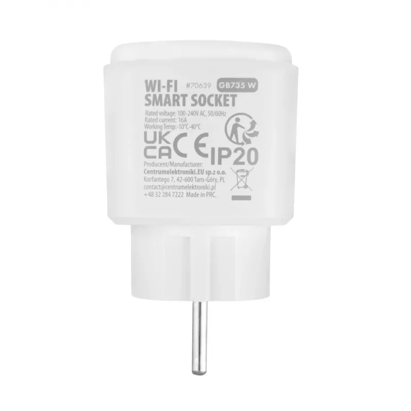 GreenBlue kauko-ohjattava WiFi-pistorasia, Android/iOS/Alexa/Google Home, ajastin, wattimittari, max 16A/3840W, GB735 W