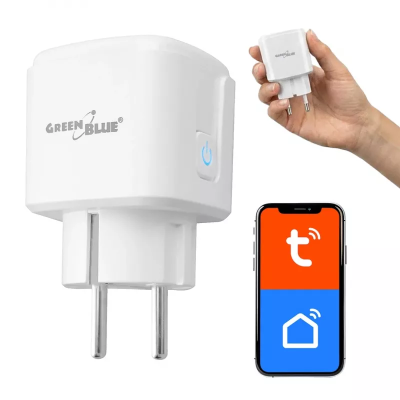 GreenBlue kauko-ohjattava WiFi-pistorasia, Android/iOS/Alexa/Google Home, ajastin, wattimittari, max 16A/3840W, GB735 W