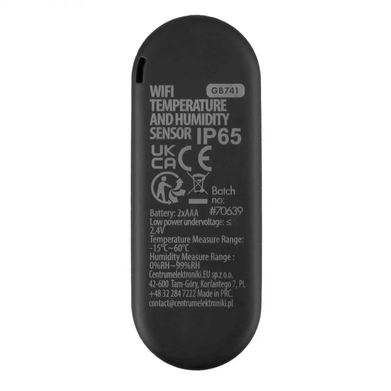 GRB GREENBLUE GB741 ulko-WiFi-lämpötila- ja kosteusanturi, Android/iOS, 3,0 V DC, 2xAAA, IP65