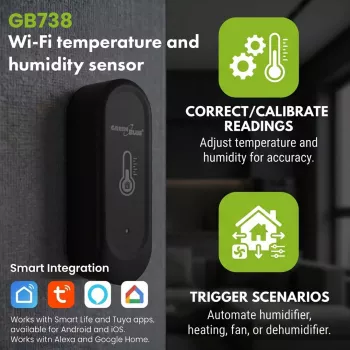 GRB GREENBLUE GB741 ulko-WiFi-lämpötila- ja kosteusanturi, Android/iOS, 3,0 V DC, 2xAAA, IP65