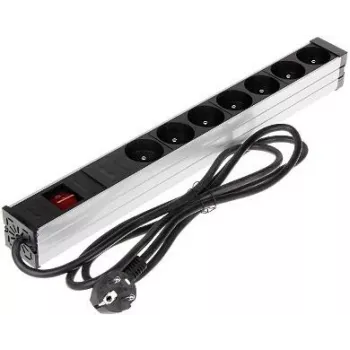 DELTA PD-7K/RACK 7-osainen Schuko-pistorasialista 1U rack-asennus 230V 10A 2300W 3m kaapeli musta