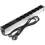 DELTA PD-7K/RACK 7-osainen Schuko-pistorasialista 1U rack-asennus 230V 10A 2300W 3m kaapeli musta