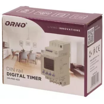 ORNO OR-PRE-433 elektroninen viikkoajastin, DIN-kisko, 16A/3680W, 16 ohjelmaa, 230V