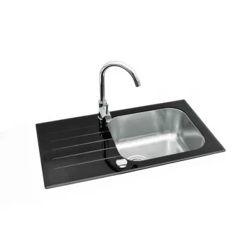 GLAM 20 graniittikomposiitti keittiön pesuallas-setti mustalla sekoittajalla, yksiallas, käännettävä, 580x480 mm