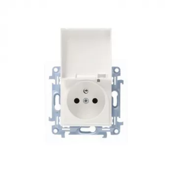 KONTAKT SIMON 10 1-osainen valkoinen pistorasia kannella IP44 jousiliittimet 16A 250V