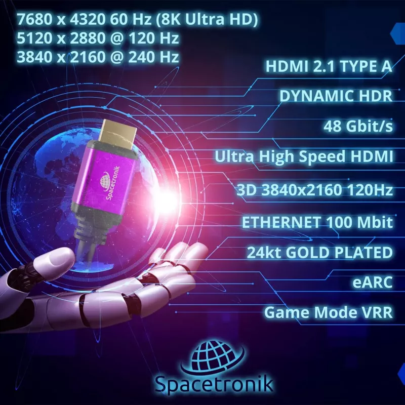 SPACETRONIK HDMI 2.1 8K -kaapeli 1,5 m SH-SPR015