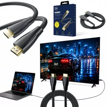 3MK PROTECTION Hardy HDMI 2.1 Ultra High Speed kaapeli 1,5m 48Gbps 8K60Hz 4K120Hz eARC VRR ALLM musta
