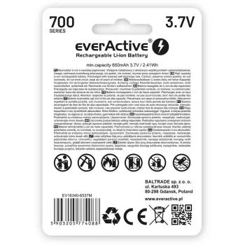 EVERACTIVE 16340 3.7V 700mAh ladattava Li-Ion-akku suojapiirillä (1 kpl)