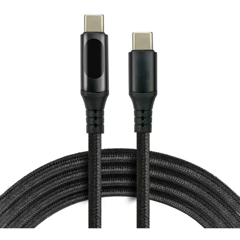 USB-C–USB-C-kaapeli LCD-tehonäytöllä, 3 m, 45W PD, musta