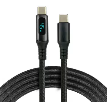 USB-C–USB-C-kaapeli LCD-tehonäytöllä, 3 m, 45W PD, musta
